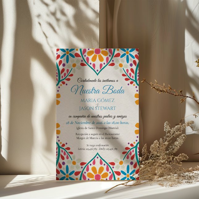 Blommig Färgrik Blommor Boda Spansk Bröllop Inbjudningar (Floral Colorful Flowers Boda Spanish Wedding Invitation)