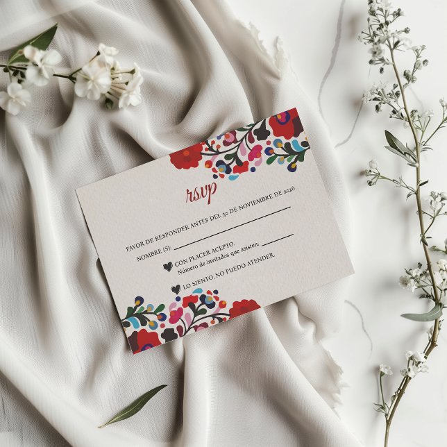 Blommig Färgrik Botanisk Blommor Spansk Bröllop OSA Kort (Floral Colorful Botanical Flowers Spanish Wedding RSVP Card)