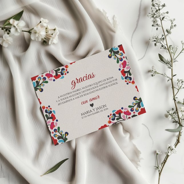 Blommig Färgrik Botanisk Blommor Spansk Bröllop Tack Kort (Floral Colorful Botanical Flowers Spanish Wedding Thank You Card)