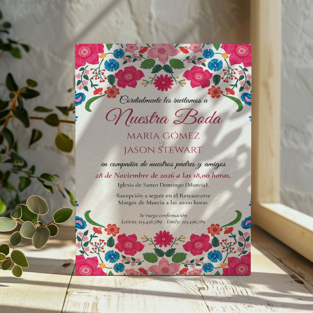 Blommig Färgrik Elegant Boda Spansk Bröllop Inbjudningar (Floral Colorful Elegant Boda Spanish Wedding Invitation)