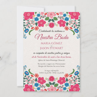 Blommig Färgrik Elegant Boda Spansk Bröllop Inbjudningar