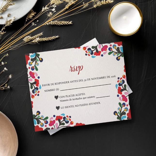 Blommig färgrik fiesta spansk bröllopsfest OSA kort (Floral Colorful Fiesta Spanish Wedding RSVP Card)
