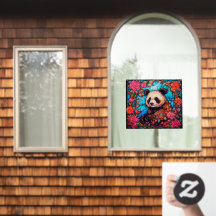 Blommig Färgrik Panda Björn Falskt Glasmosaik