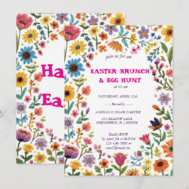 Blommig färgrik påskbrunch & jakt inbjudningar