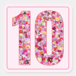 Blommig Färgrik Rosa Månad Nummer 10 Fyrkantigt Klistermärke