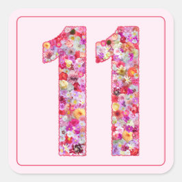 Blommig Färgrik Rosa Månad Nummer 11 Fyrkantigt Klistermärke