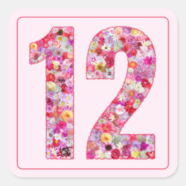 Blommig Färgrik Rosa Månad Nummer 12 Fyrkantigt Klistermärke