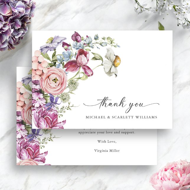 Blommig Färgrik Tack Kort (Elegant Jewel Tone Floral Colorful Thank You Card by Painted Paperie
)