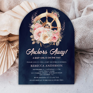 Blommig Fartygsratt Marin Flicka Navy Baby Shower Inbjudningar