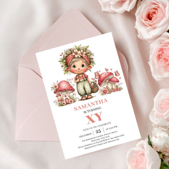 Blommig Fe 3-års födelsedags Blush Rosa Inbjudan (Floral Fairy 3rd Birthday Blush Pink Invitation)