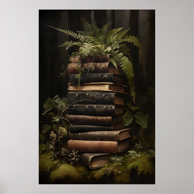 Blommig Fern Böcker Tryck, Mörk Akademisk Gotik Poster (Framsidan)
