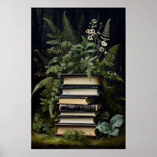 Blommig Fern Bok Stack Tryck, Mörk Akademi Poster