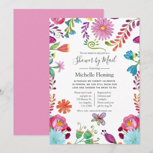 Blommig Fiesta Bröllops- eller Baby Shower per pos Inbjudningar (Fram/baksida)