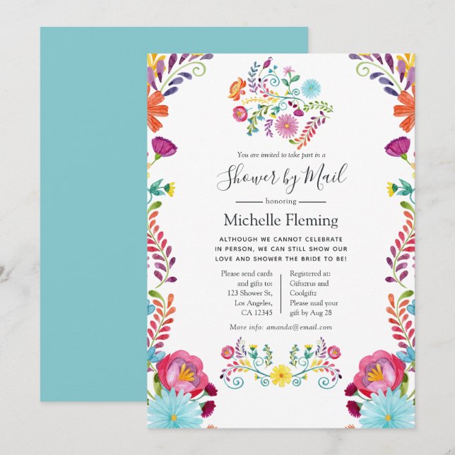 Blommig Fiesta Bröllops- eller Baby Shower per pos Inbjudningar (Fram/baksida)