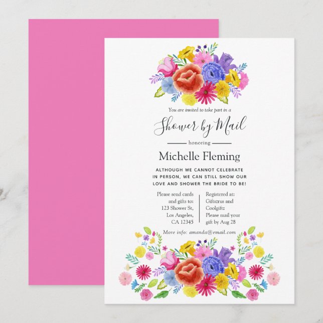 Blommig Fiesta Bröllops- eller Baby Shower per pos Inbjudningar (Fram/baksida)