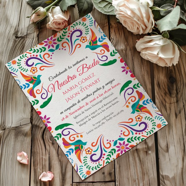 Blommig Fiesta Färgrik Boda Spansk Bröllop Inbjudningar (Floral Fiesta Colorful Boda Spanish Wedding Invitation)
