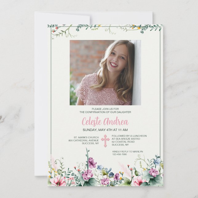 Blommig Firande Foto Religiös Inbjudan (Framsida)