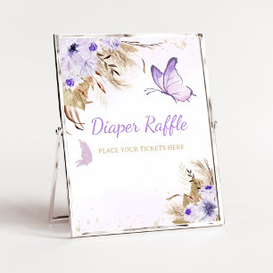 Blommig fjäril Baby Shower blöja lotteri skylt