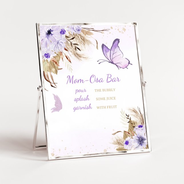 Blommig Fjäril Baby Shower Mamma Osa Bar Skylt (Purple Butterfly Baby Shower Mom Osa Bar Sign)