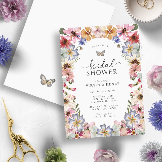 Blommig Fjäril Bröllopsdusch Inbjudningar (Elegant Boho Wildflower Floral Butterfly Bridal Shower Invitation by Painted Papery
)