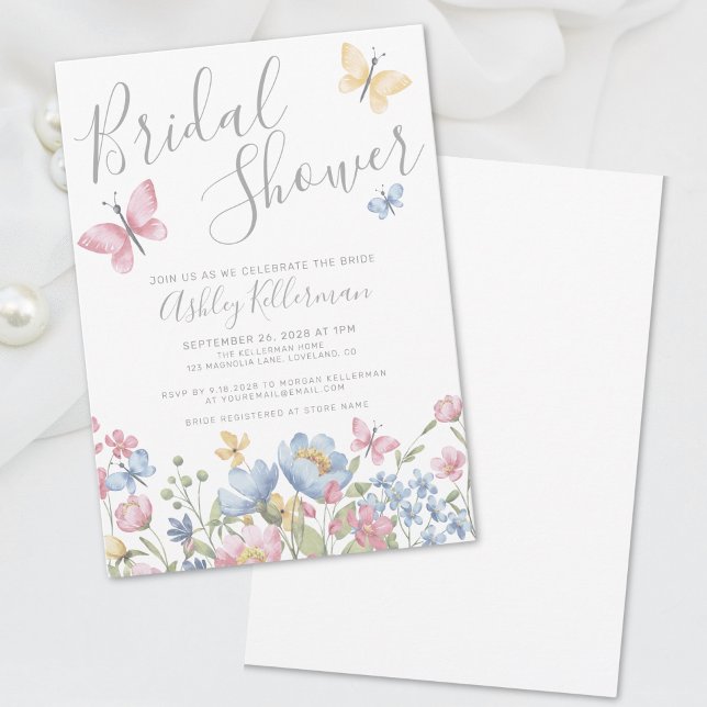 Blommig Fjäril Bröllopsdusch Inbjudningar (Floral Butterfly Bridal Shower Invitation)