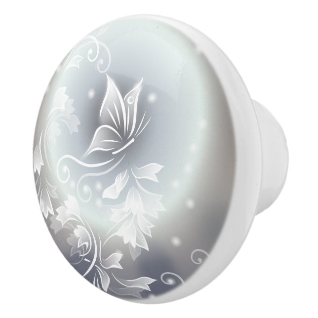 Blommig Fjäril Grå Blå Djur Fantasy Knopp (Höger)