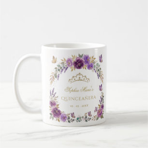 Blommig fjäril lila guld tiara Quinceañera Kaffemugg
