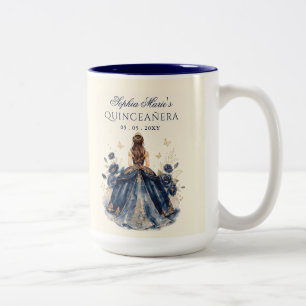 Blommig fjäril Navy Guld Tiara Quinceañera Två-Tonad Mugg