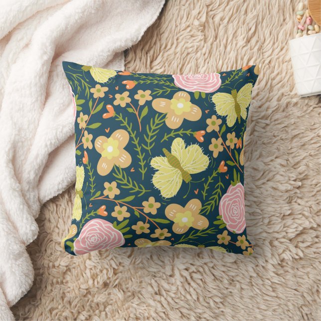 Blommig, Fjäril och Glamour Sömlös Elegant   Kudde (Filt)