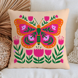 Blommig fjärilillustration Färgrik Cottagecore Kudde
