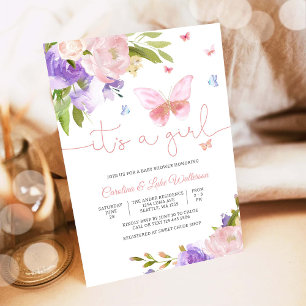 Blommig fjärils-baby shower-inbjudan inbjudningar