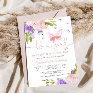Blommig fjärils-baby shower-inbjudan inbjudningar