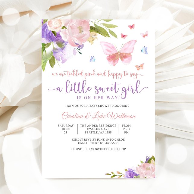 Blommig fjärils-baby shower-inbjudan inbjudningar (Skapare uppladdad)