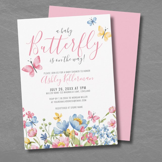 Blommig Fjärils Baby Shower Inbjudningar (Floral Butterfly Baby Shower Invitation)