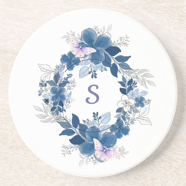 Blommig fjärils sandstens coaster underlägg (Framsidan)