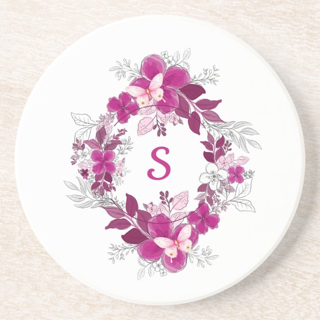 Blommig fjärils sandstens coaster underlägg (Framsidan)