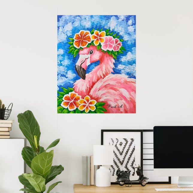 Blommig Flamingo Poster (Hemmakontoret)