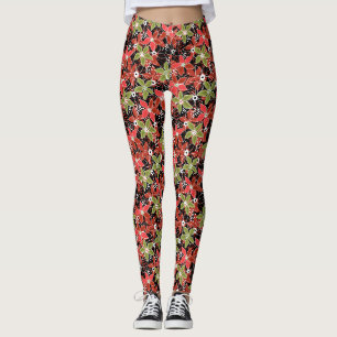 Blommig flerfärgad skiss retro höst leggings