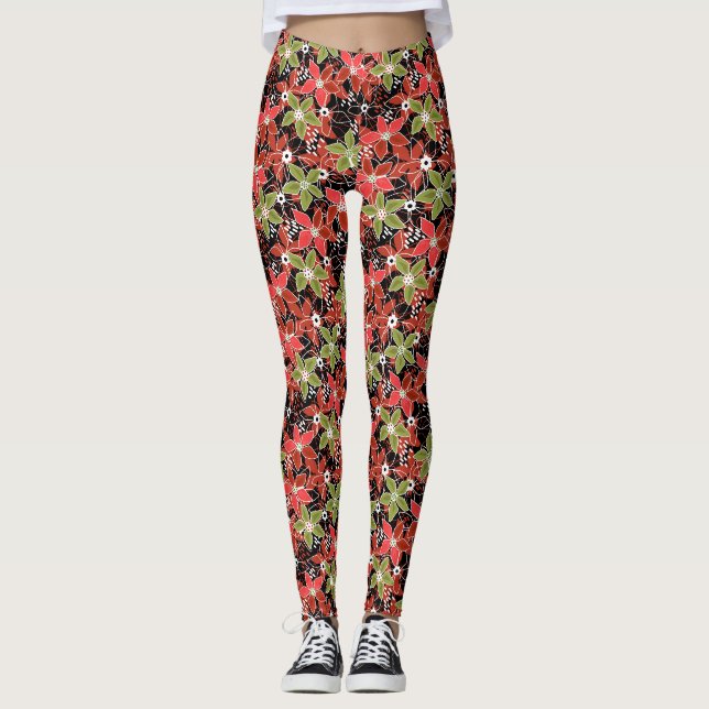 Blommig flerfärgad skiss retro höst  leggings (Framsida)