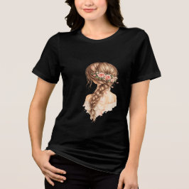 Blommig flickillustration Dam-T-shirt T Shirt