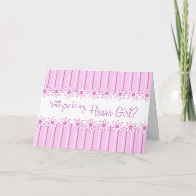 Blommig flickinvitation med rosa ränder kort (Framsida)