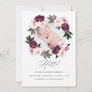 Blommig Födelseanmälan Fotokort Meddelande