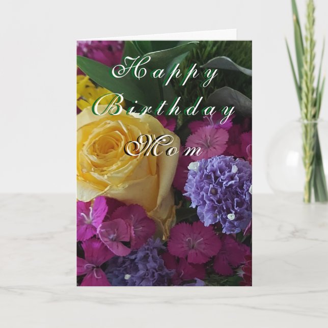 Blommig födelsedag Mamma Vikad gratulationskort Kort (Framsida)