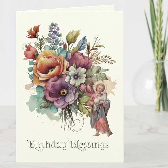 Blommig födelsedag religiös Jesus kristen Tack Kort (Skapare uppladdad)