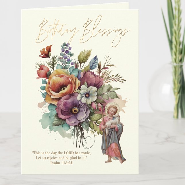 Blommig födelsedag religiös skrift Jesus  Tack Kort (Skapare uppladdad)
