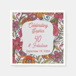Blommig födelsedags tallrik 40-årsdag pappersservett