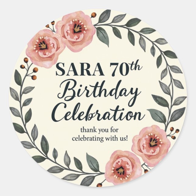 Blommig födelsedagsfirande  runt klistermärke (Framsida)