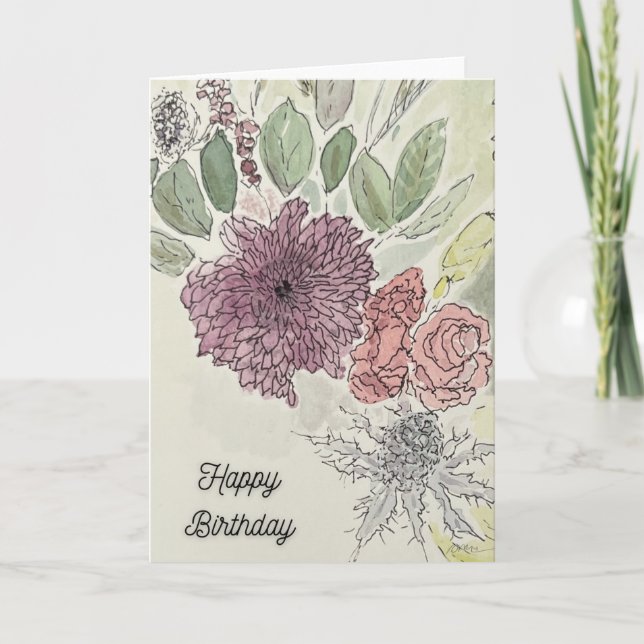 Blommig födelsedagsgratulationskort kort (Framsida)