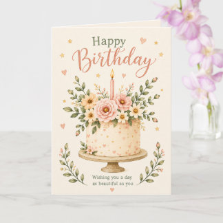 Blommig Födelsedagstårta Watercolour Boho Kort