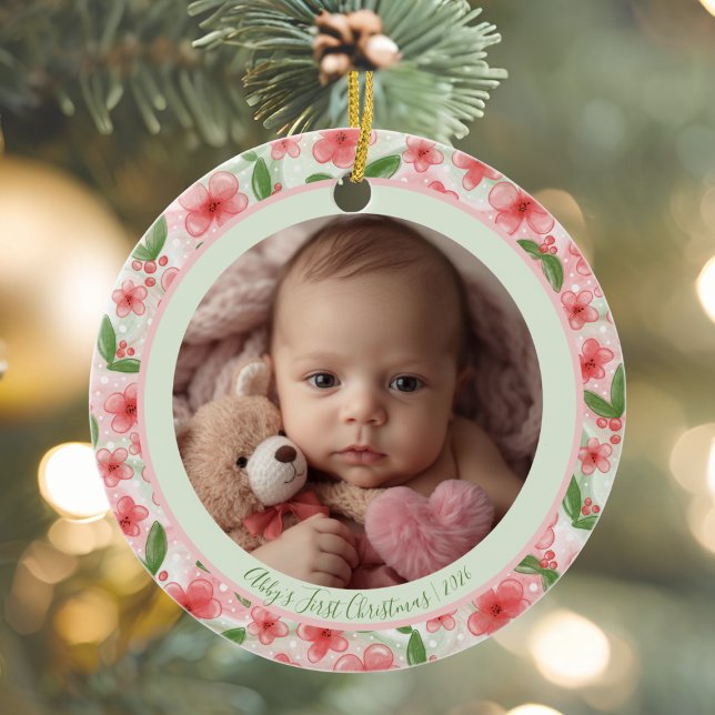 Blommig Första Julen Ornament för Bebisar – Lägg t (Baby's First Christmas Photo Ornament Keepsake)